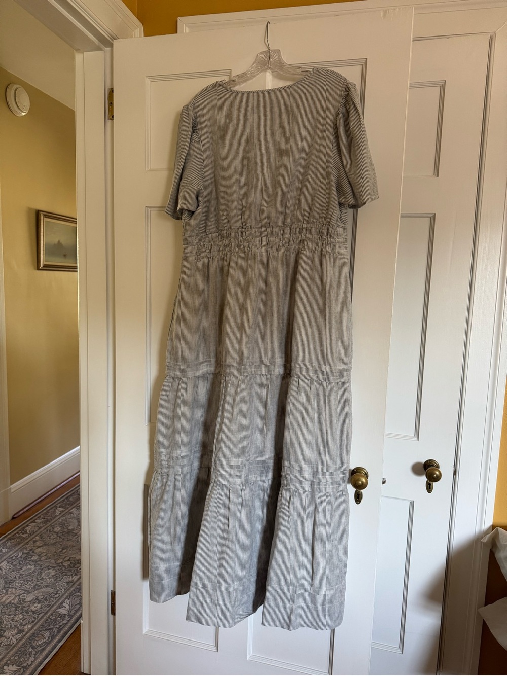 Quince - 100% European Linen Tiered Maxi Dress, Blue Pinstripe - Picture 8 of 9